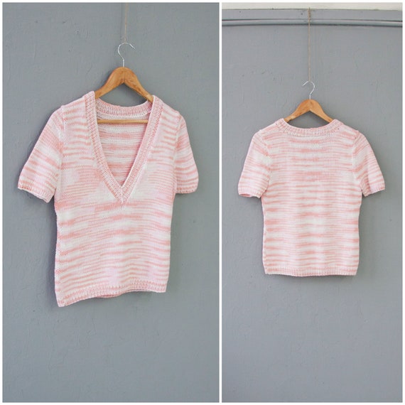 Vintage 70s Womens Top XS S Striped Short Sleeve … - image 4