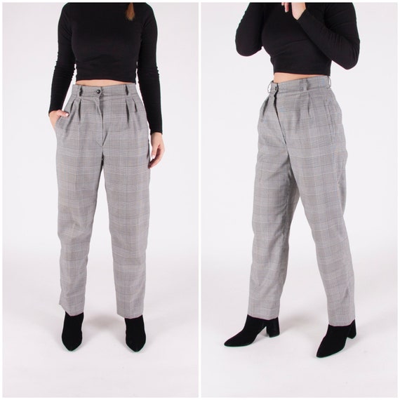 Houndstooth Plaid High Waisted Paper Bag Tie Front Pants | World of Leggings