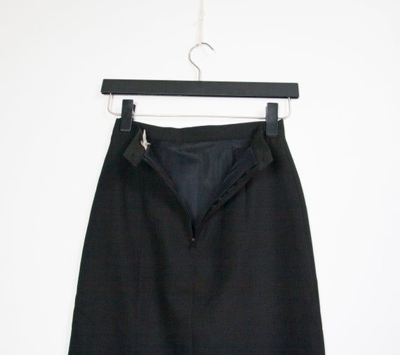Vintage Black Pencil Skirt XXS Plain Black Slitte… - image 3