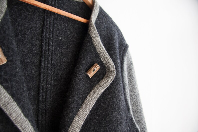 Vintage Wool Jacket Women Large Woolly Jacket Gray Warm Winter Jacket Women L 80s Oversized Jacket Wool Blazer Jacket Dark Wool Coat Women L