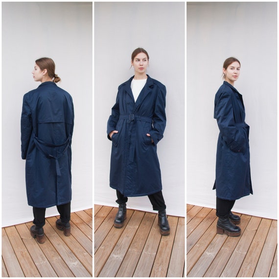 80s Trench Coat Women Large Oversized Trench Coat Men Medium Dark