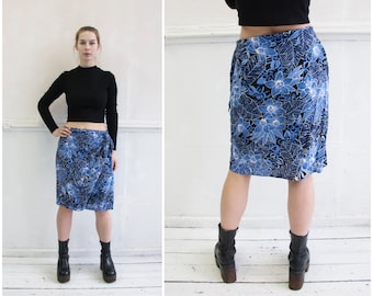 Vintage Wrap Skirt S M 90s Wrap Skirt Floral Beach Skirt Tropical Print Skirt M Over Knee Wrap Skirt Abstract Shift Skirt S M Side Tie Skirt