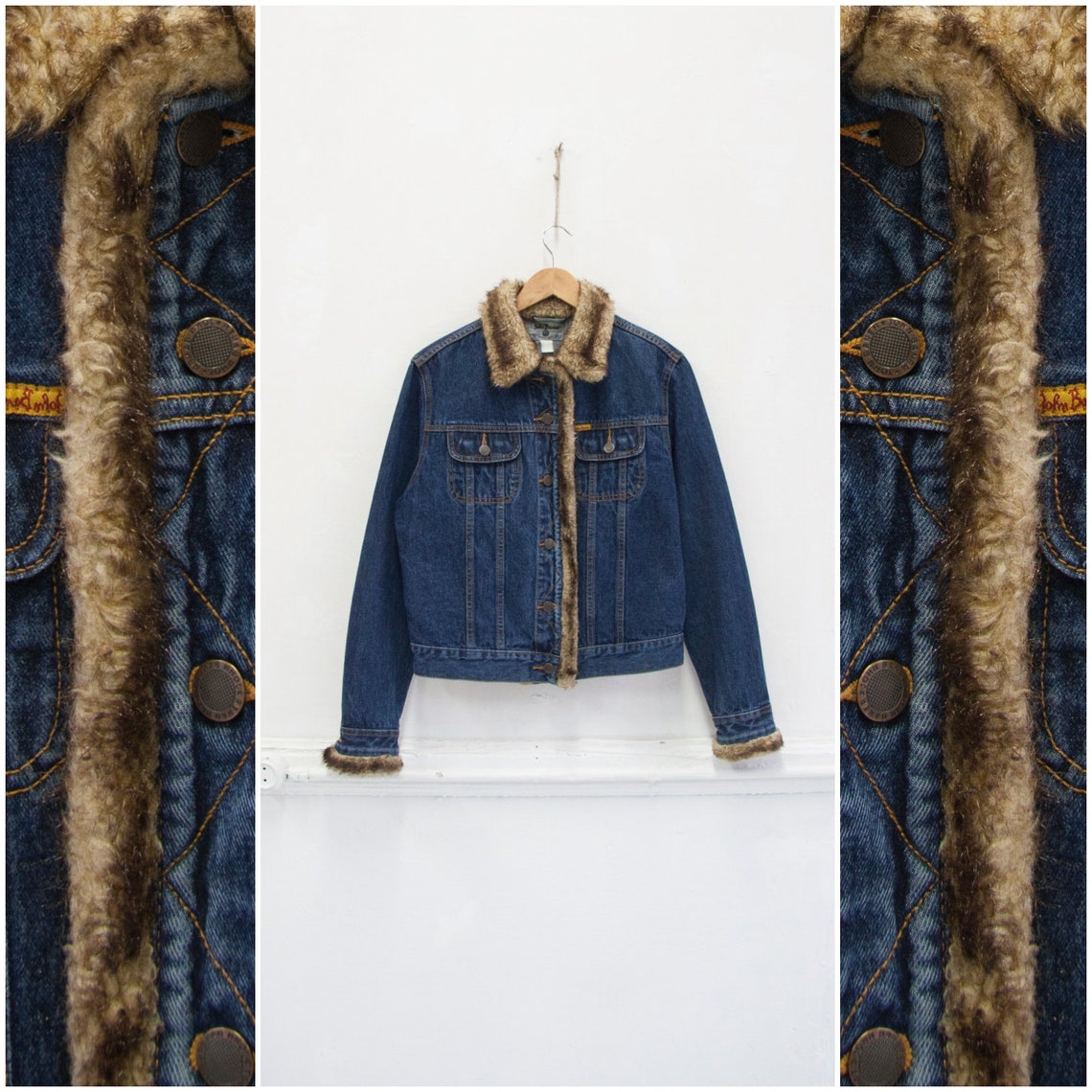 Vintage 90s Jean Jacket Faux Fur Trim Denim Jacket Womens S | Etsy