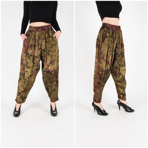 80s Parachute Pants Women XS Small Vintage Hammer Pants Gold Khaki