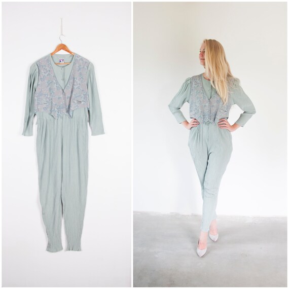 80s Jumpsuit Women's Medium Large Vintage Pastel Jump… Gem