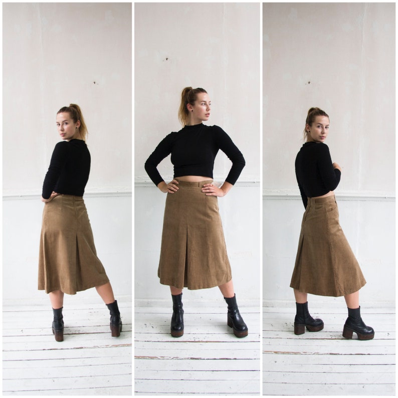 70s Corduroy Skirt S High Waisted Corduroy Skirt 28 Camel Brown Corduroy Skirt Womens Small Corduroy A-line Skirt Deadstock 70s Shift Skirt