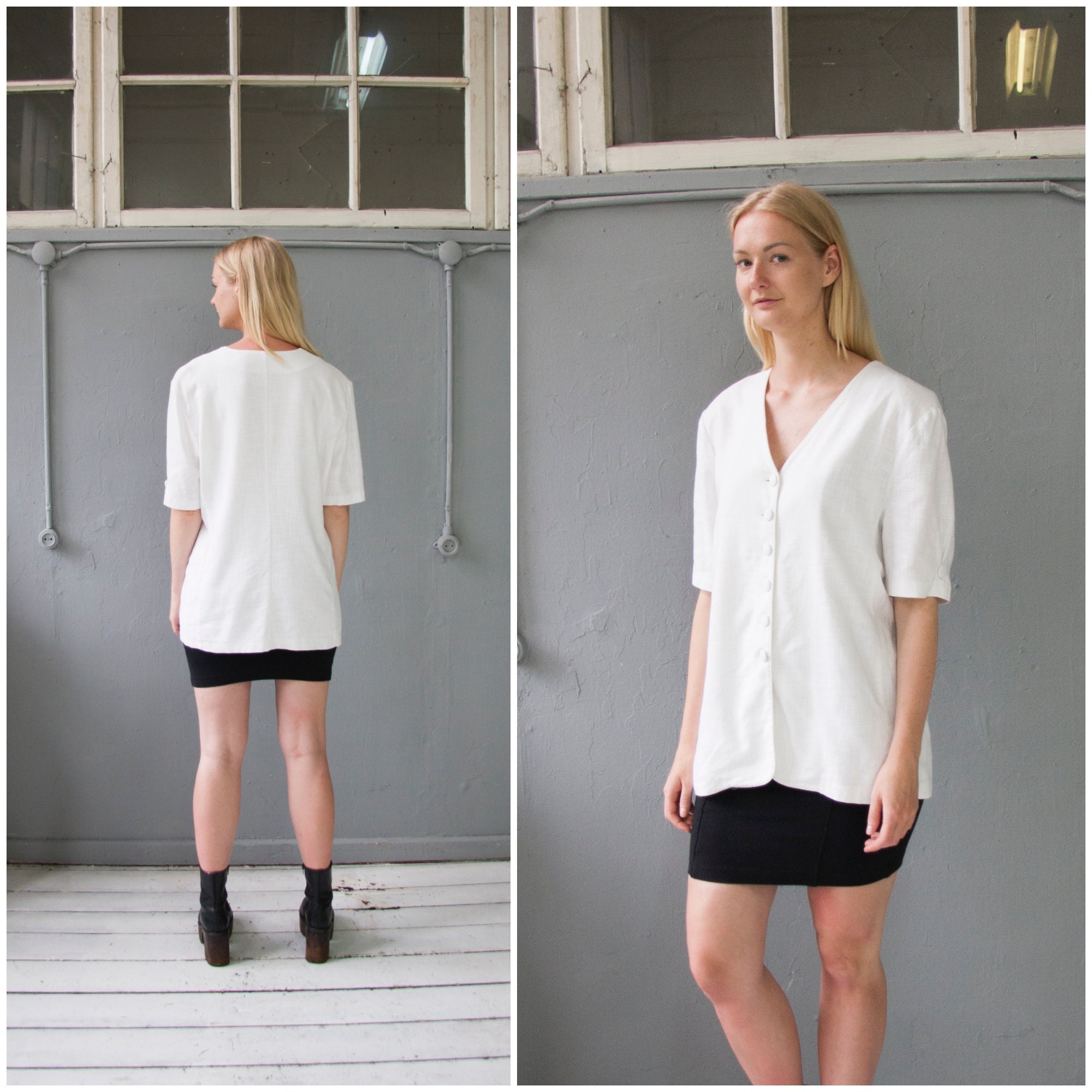 Vintage White Blazer Womens L 90s White 