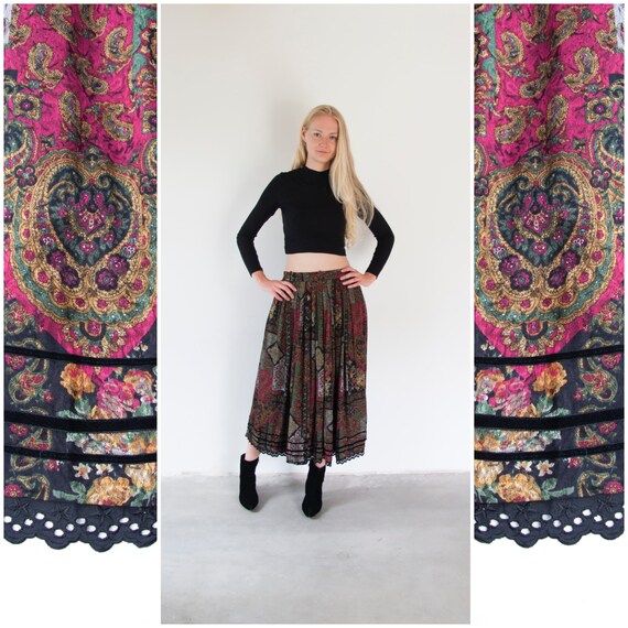 Vintage Boho Skirt Small Medium Gypsy Skirt Dark … - image 1