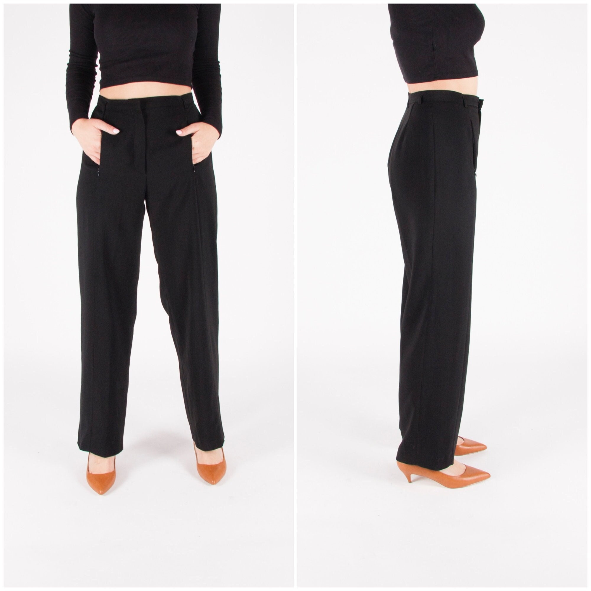 Women's Black Baggy Suit Pants Waist 27 