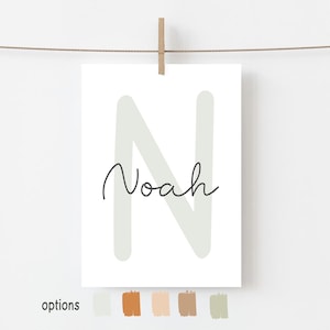 Impresión inicial personalizada, nombre de letra imprimible arte de pared personalizado, arte de pared de la habitación de los niños, salvia, beige, naranja, signo de monograma, digital