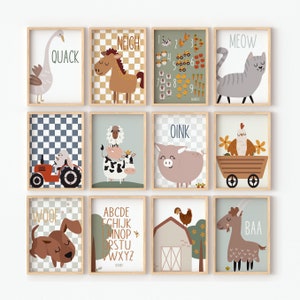 Farmhouse  Nursery Wall Art Animals Prints, Farm Animal Nursery Decor, Farm Nursery Prints, Farmyard Animals , Printables, Neutral Kids Room