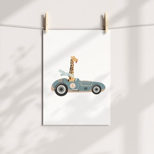 ANIMAL RACER Car Nursery Prints. Baby Boy. Wall Art. Print Set . Four Print. Boys Room Decor. Printed. Transport, Racing Car Theme image 2