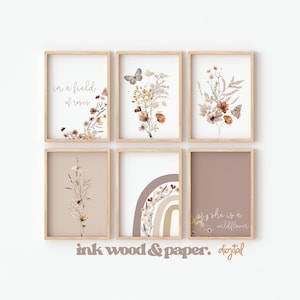 LITTLE WILDFLOWER NURSERY Decor Wall Art Printable Download, Girls Baby rooms, Boho rainbow, Floral botanical, Nursery Print Set