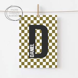 Impresión inicial personalizada, nombre de letra imprimible arte de pared personalizado, arte de pared de la habitación de los niños, cheque de guinga, niños geniales, signo de monograma, digital