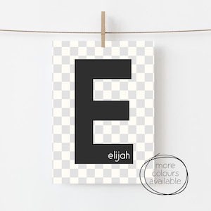 Impresión inicial personalizada, nombre de letra imprimible arte de pared personalizado, arte de pared de la habitación de los niños, cheque de guinga, niños geniales, signo de monograma, digital