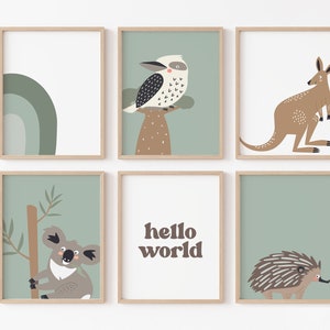 SET of SIX, Choice of Prints, Australian Animals,. Rainbow Retro Style, Boys Decor, Nursery Wall Art Set, Kids Prints