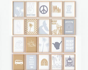 Surfer Jungen Wandkunst, Küsten Kinderzimmer Dekor, Suring Drucke, Strand Schlafzimmer Galeriewand, Boho Küsten Vibe, Pastell Digitaldrucke, Wal