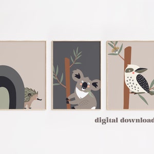 AUSTRALIAN ANIMALS DIGITAL Nursery Wall Art Print Set , Boys Decor, Kids Prints, Retro Styling, Australian Theme Nursery, Kookaburra,Koala,
