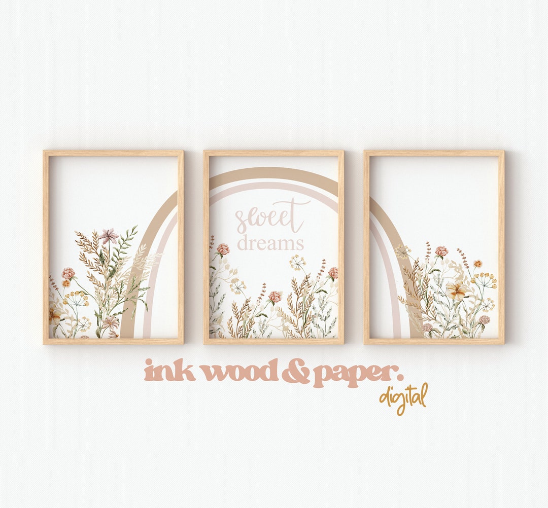 GIRLS NURSERY Wall Art, Digital Print Set , Boho Floral Decor Printable ...