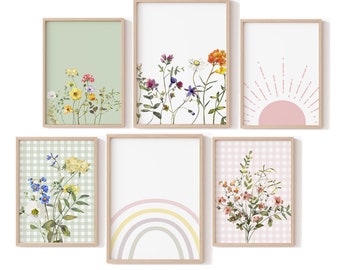 LITTLE WILDFLOWER Vintage Wall ART Prints, Baby Girl Nursery Flower Decor, Watercolor, Floral Botanical, Girl Rooms