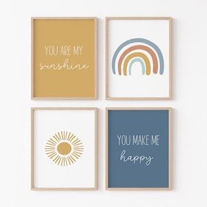 YOU ARE my SUNSHINE Nursery Prints. Baby Boy. Nursery Wall Art. Print Set . Rainbow. Sunshine. Cloud . Boys Room Decor
