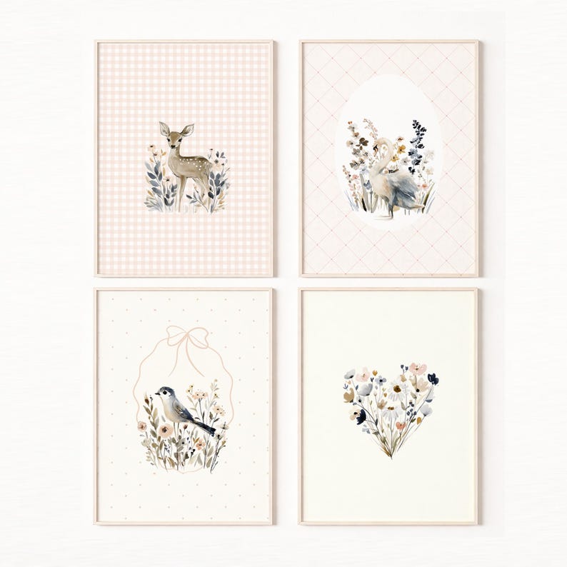 Pink Nursery Gallery Wall Art Set of 20 Prints, Vintage Farmhouse ...