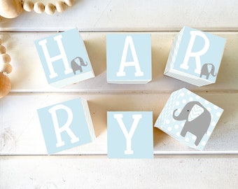 LETTER WOODEN BLOCKS Baby Boy Name, Personalised Nursery Kids Room Decor, Chevron Elephant , Photo Prop, Newborn Gift