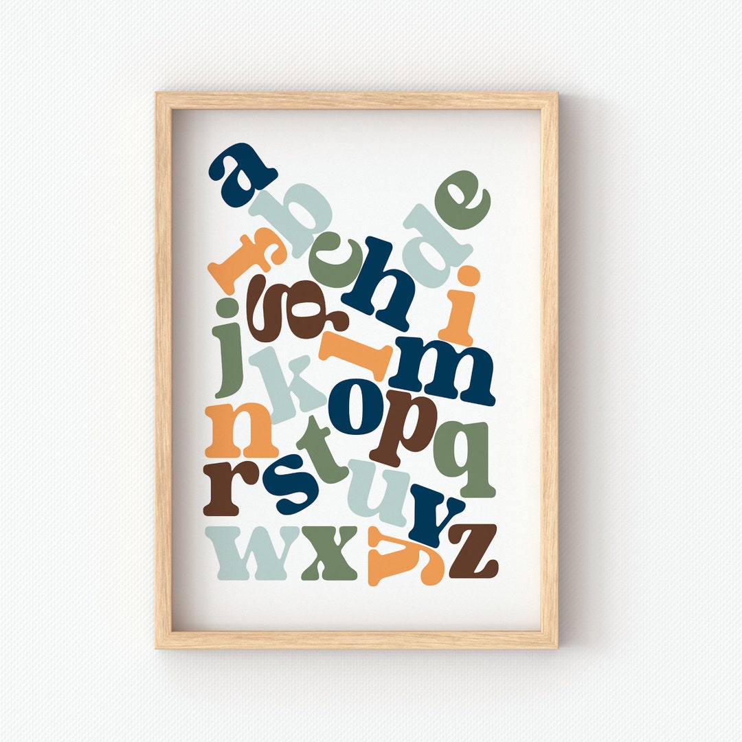Boys Nursery Alphabet Wall Art Boho Colours, ABC Print, Printable ...