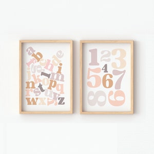 Girls Nursery Alphabet Wall Art Boho Colours, ABC Print, Printable, Educational Classroom, Girls Room Decor, Digital Download, Number Poster