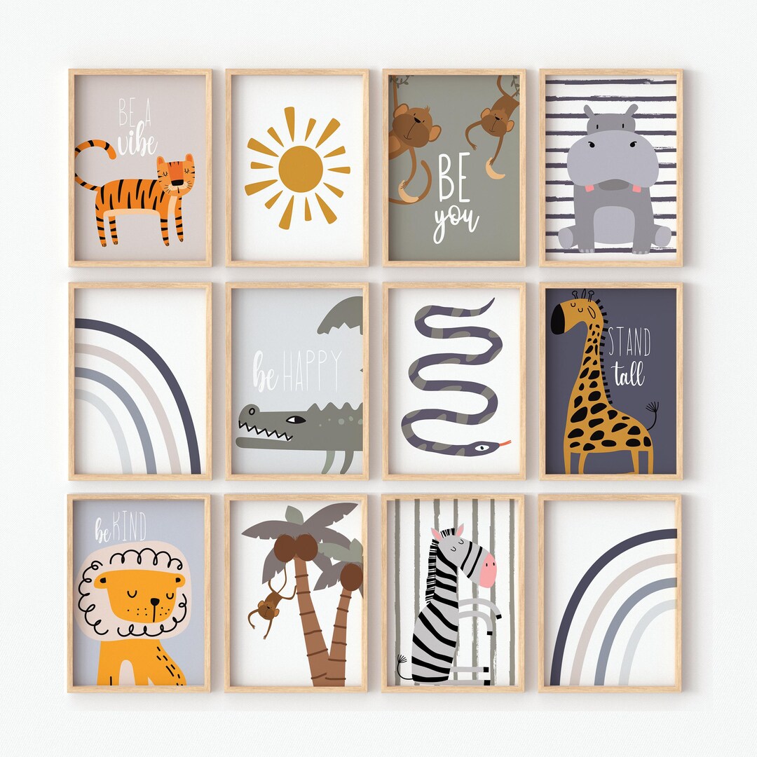 Jungle Animals Nursery Prints: Safari Theme, Playroom Decor (digital ...