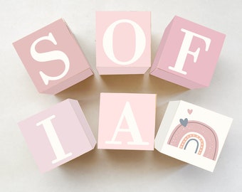 LETTER WOODEN BLOCKS Baby Girl Name,  Personalised Nursery Decor, Pastel Rainbow, Photo Prop