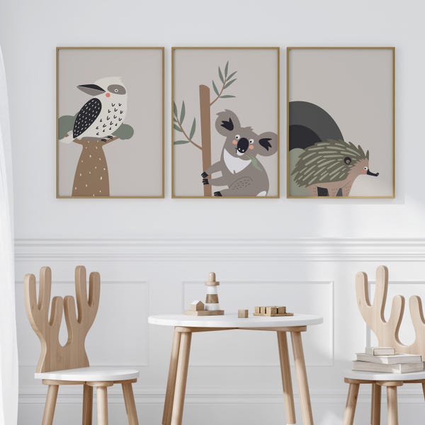 Australian Animal Nursery Prints, Australian Nursery Decor, Boys Wall Aussie Wall Art,  Aussie Native Animals Digital Print, Australian Gum