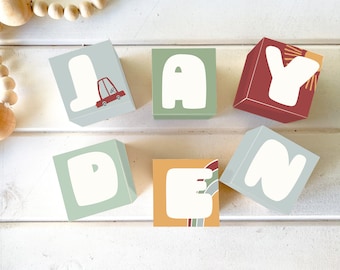 LETTER WOODEN BLOCKS Baby Boy Name, Personalised Nursery Kids Decor,Transport, Car, Rainbow , Photo Prop, Newborn Gift