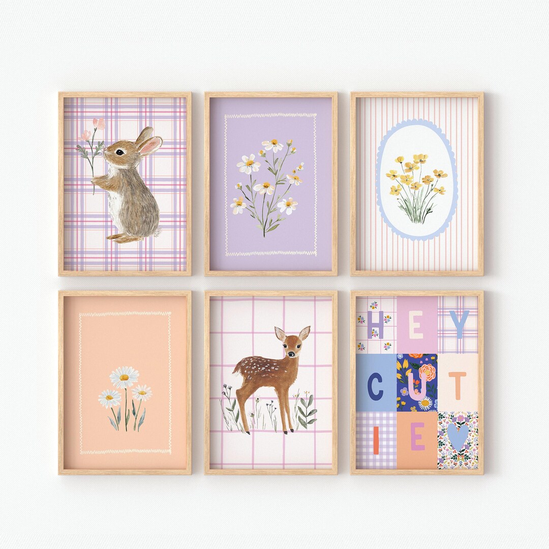 Woodland Nursery Digital Wall Art Set, Cottagecore Floral and Animal ...