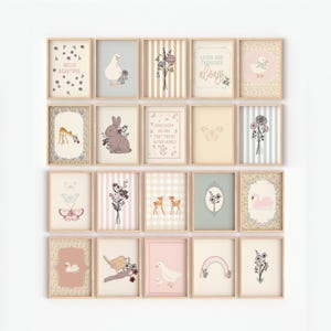 Stampe artistiche da parete per bambini con motivi floreali e boschi vintage per bambine, stampe botaniche, stile cottage core, animali della foresta, anatre e oche, fattoria inglese