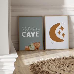 BOYS PRINTS Little Bear Cave, Woodland Boys Room Wall Art, Moon Poster, Printable, Boys Nursery Print Woodland, Forest Outdoors Animal
