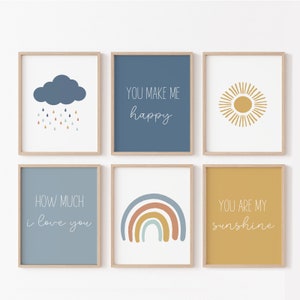 YOU ARE my SUNSHINE Nursery Prints. Baby Boy. Nursery Wall Art. Print Set . Rainbow. Sunshine. Cloud . Boys Room Decor