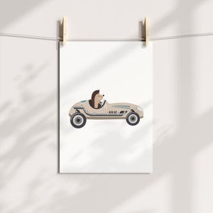 ANIMAL RACER Car Nursery Prints. Baby Boy. Wall Art. Print Set . Four Print. Boys Room Decor. Printed. Transport, Racing Car Theme image 5