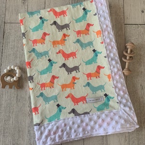 Minky baby blanket - dachshund, sausage dog