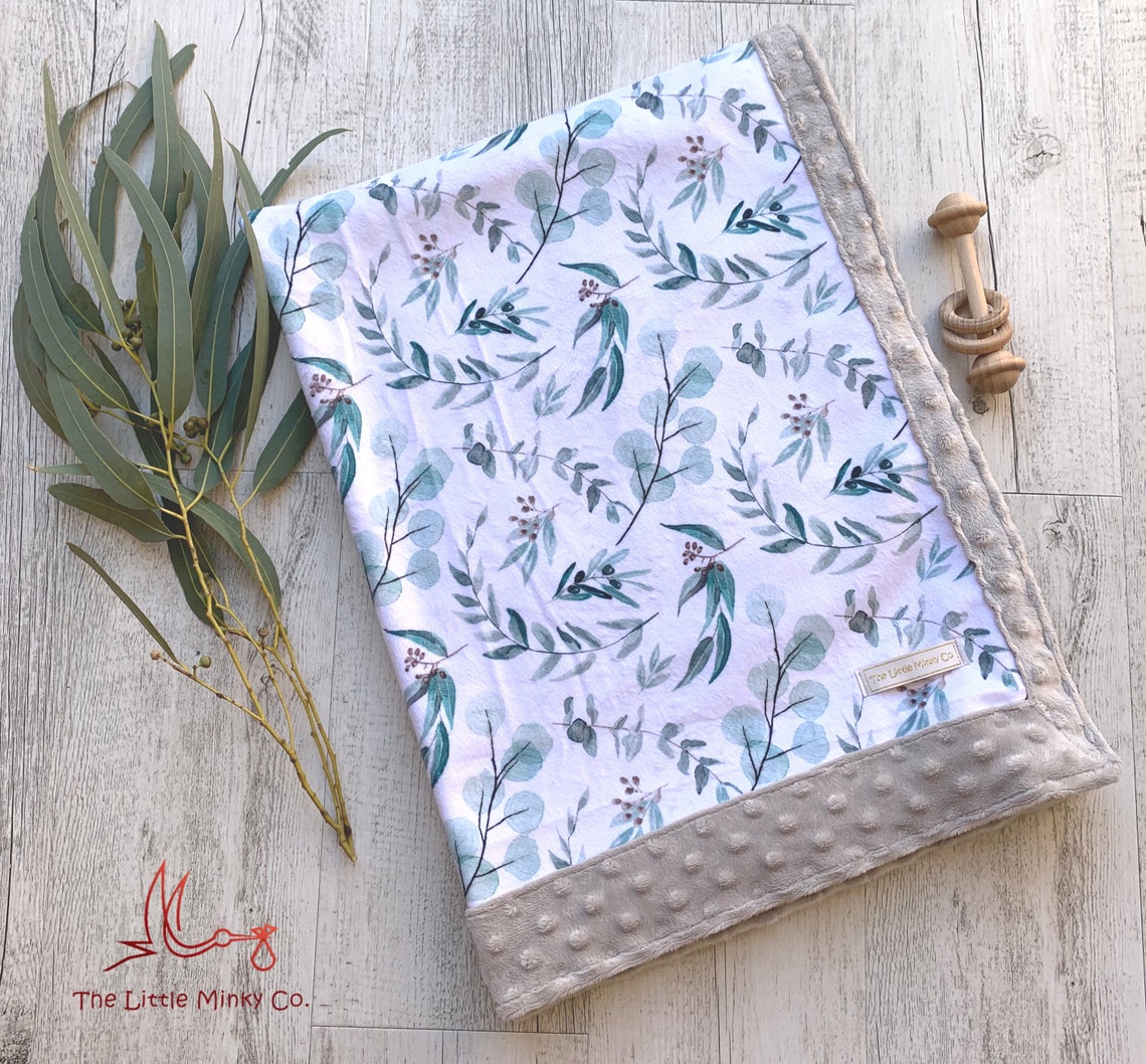 Eucalyptus Baby Blanket Minky Eucalyptus Leaves, Gum Leaves, Natural