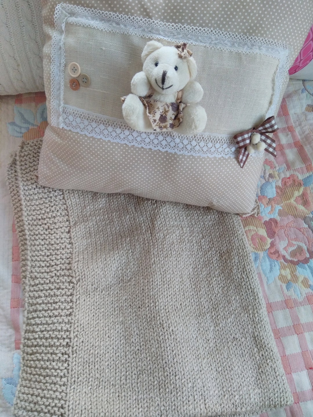 Baby Blanket Pillow Set With Bear Etsy UK