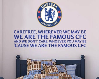 Chelsea Football Club Crest & Care Free Song Wall Mural Sticker And Badge Wall