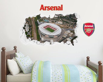Arsenal Football Club - Smashed Emirates Stadium Aerial View Mural + Gunners Wall Sticker Set