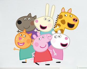 Peppa Pig Wall Sticker - Peppa and Friends Group Wall Decal Kids Art