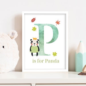 Impresión de letras de animales: P es para Panda Póster de arte de pared
