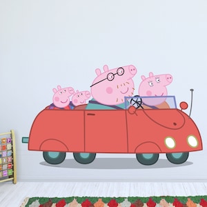 Peppa Pig Wall Sticker - Peppa and Family In Car Wall Decal Kids Art