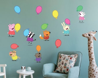 Peppa Pig Wall Sticker - Peppa Pig and Friends Playing With Balloons Set Wall Decal Kids Art