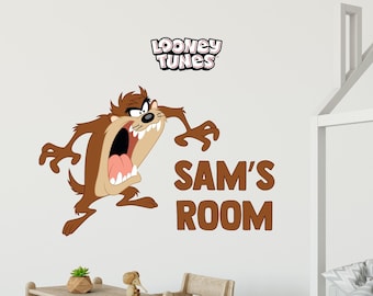 Looney Tunes™ Wall Sticker - Taz and Personalised Name Wall Decal Art