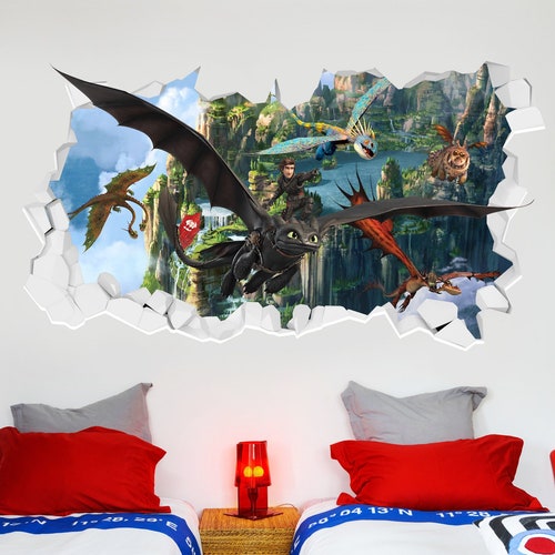 How To Train Your Dragon Group Broken Wall Sticker Etsy