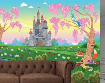 Princess Castle Flowers Fantasy Wall Decal Sticker Mural Print Art Kids ...